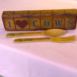 FINAL SALE PRICE Country “I ❤️Cows” Sign + Decorated Fork & Spoon